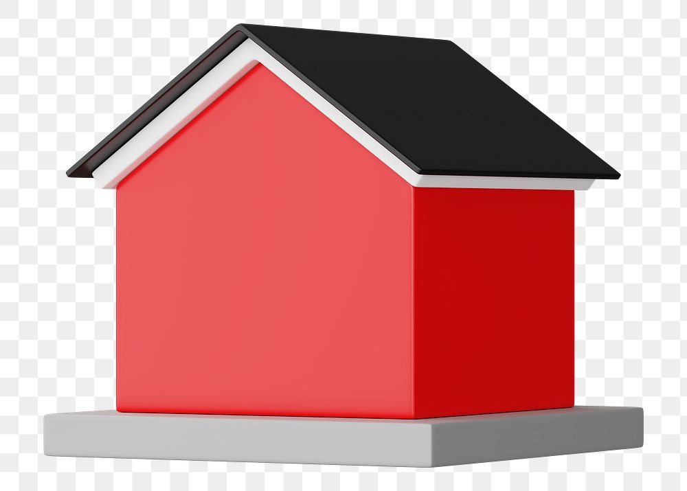 Red house model png, 3D illustration, transparent background