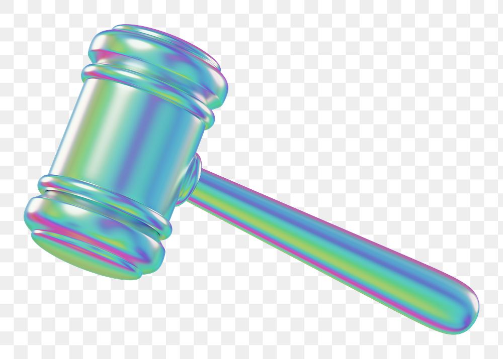 Holographic gavel png 3D element, transparent background