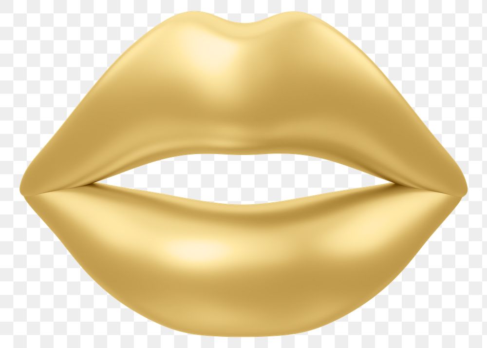 Gold woman's lips png 3D element, transparent background