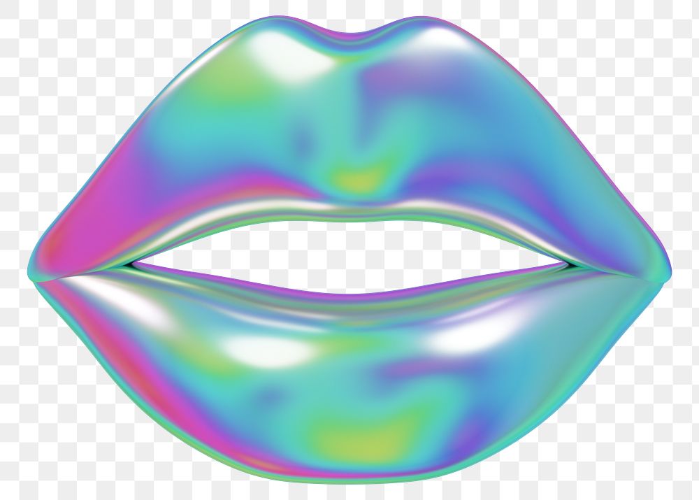 Blue metallic woman's lips png 3D element, transparent background