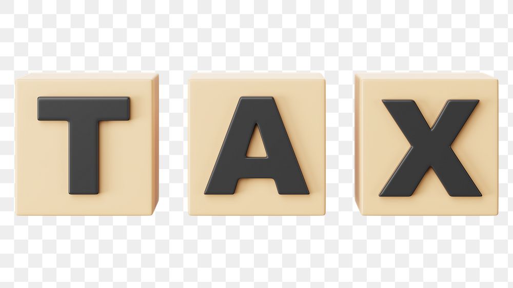 Tax png word, 3D wood block typography, transparent background