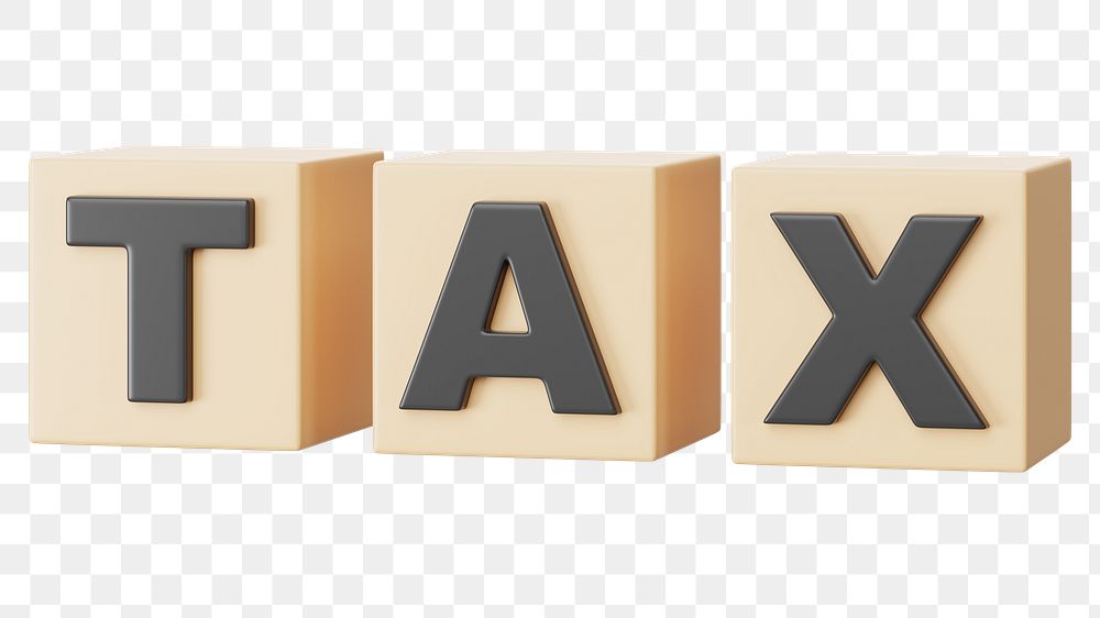 Tax png word, 3D wood block typography, transparent background