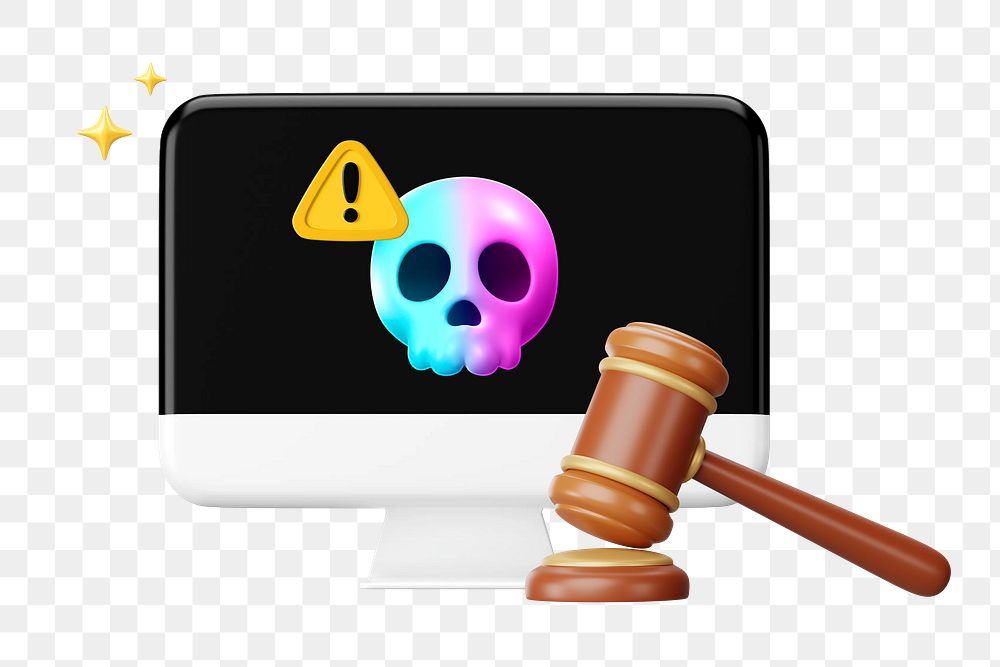 Cybersecurity law png, 3D gavel and computer remix, transparent background