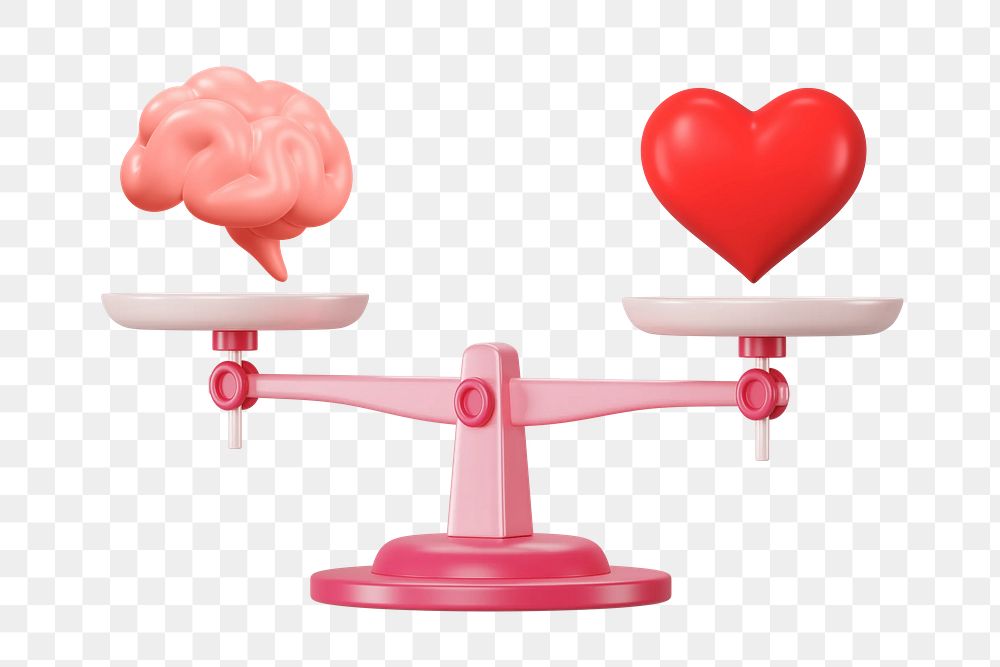 Scale png weighing heart & brain 3D element, transparent background