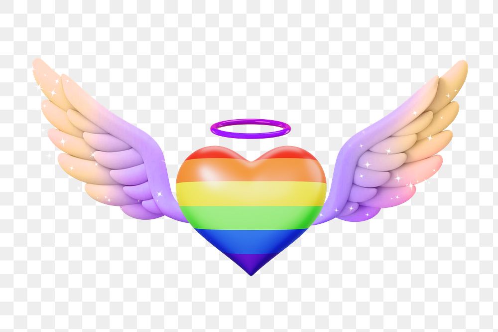 Winged rainbow heart png, 3D LGBTQ remix, transparent background