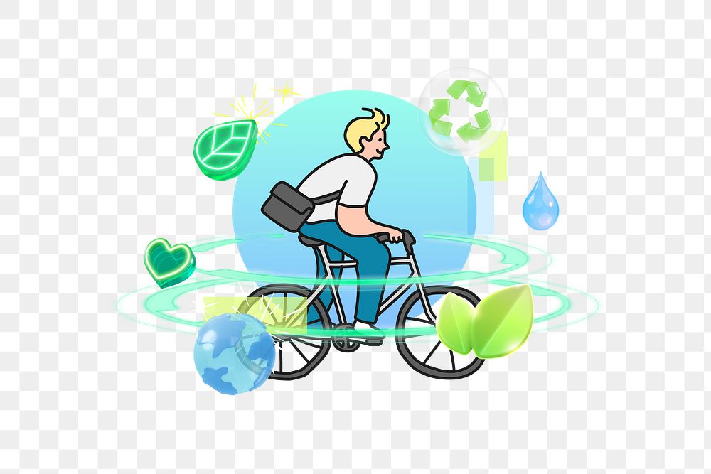Man riding bicycle png, 3D environment remix, transparent background