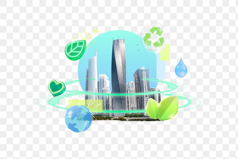 Green city png, 3D environment remix, transparent background