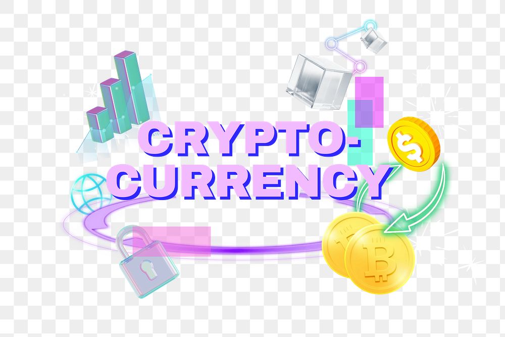 Cryptocurrency png word, finance remix in neon design