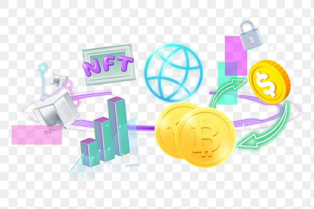 NFT cryptocurrency png, finance 3D remix, transparent background