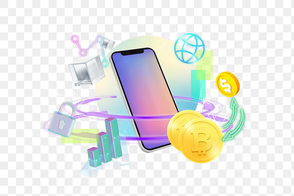 Cryptocurrency png, online trading, finance 3D remix, transparent background