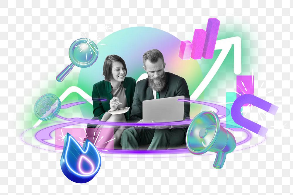 Digital marketer png using laptop, 3D business remix, transparent background