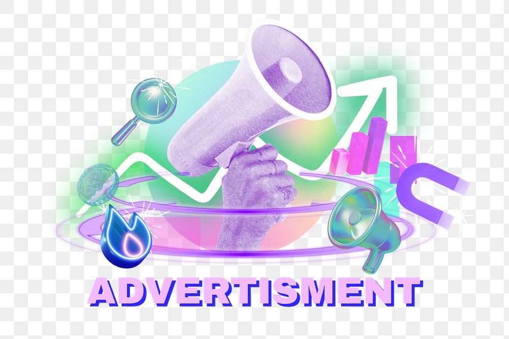 Advertisement png word, digital remix in neon design