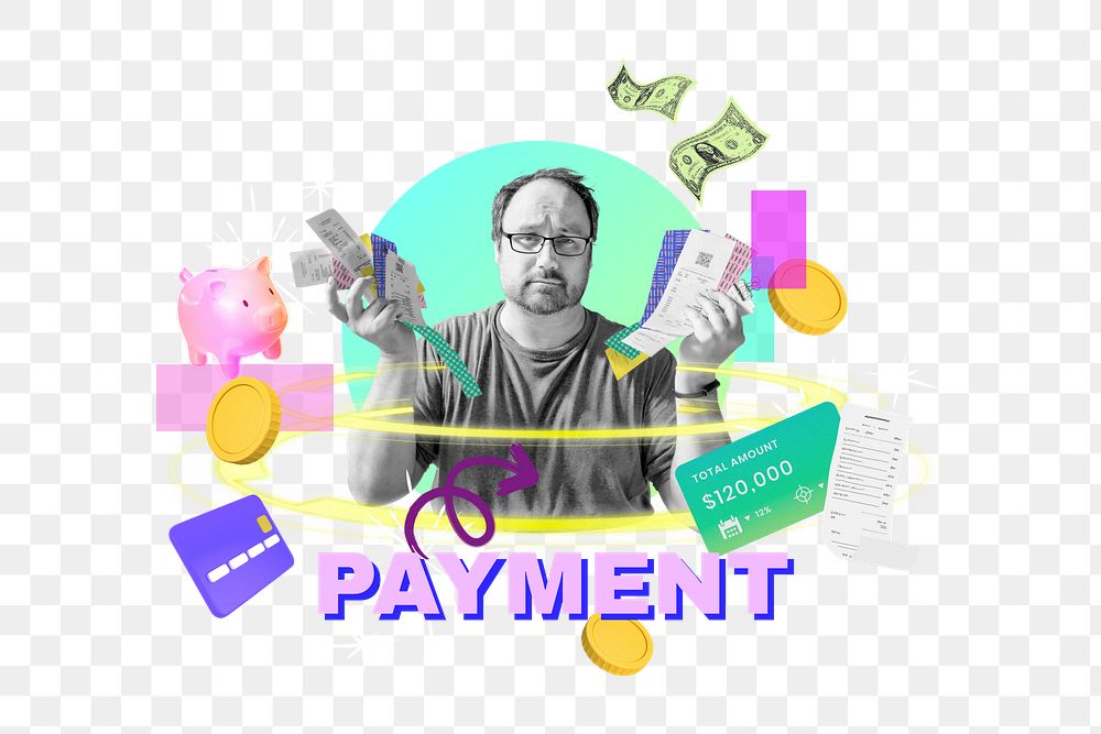 Payment png word, finance remix in neon design