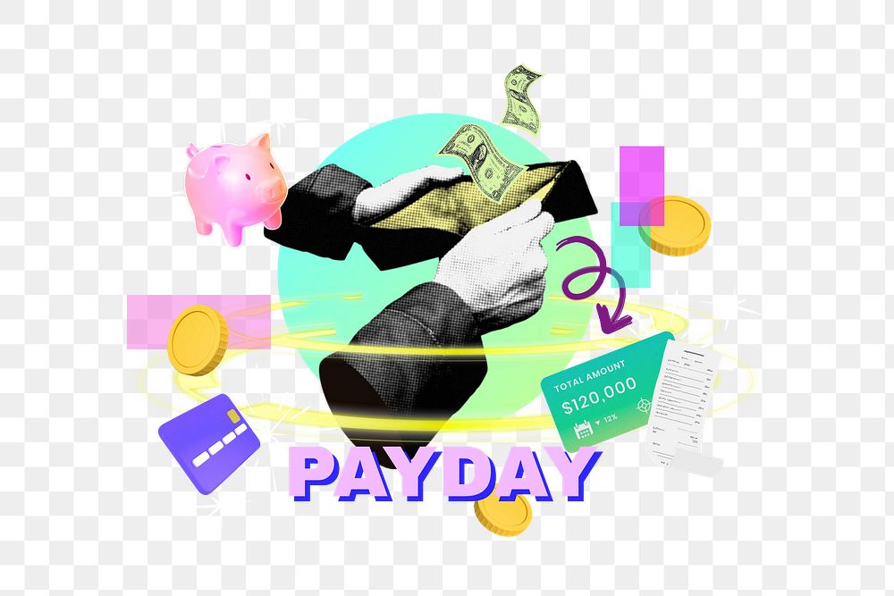 Payday png word, finance remix in neon design