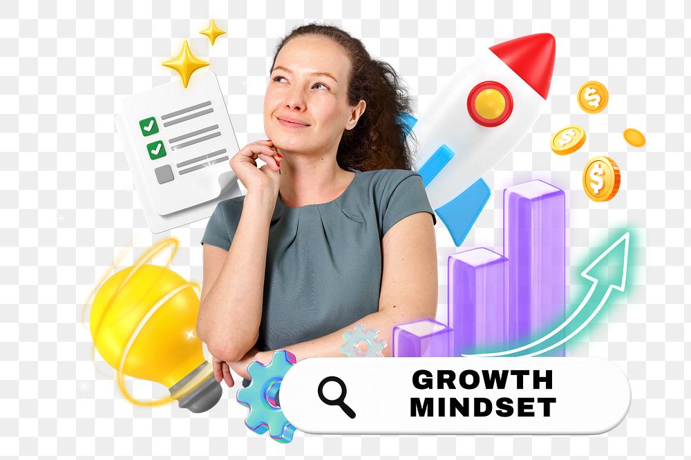 Growth mindset png word element, 3d remix, transparent background