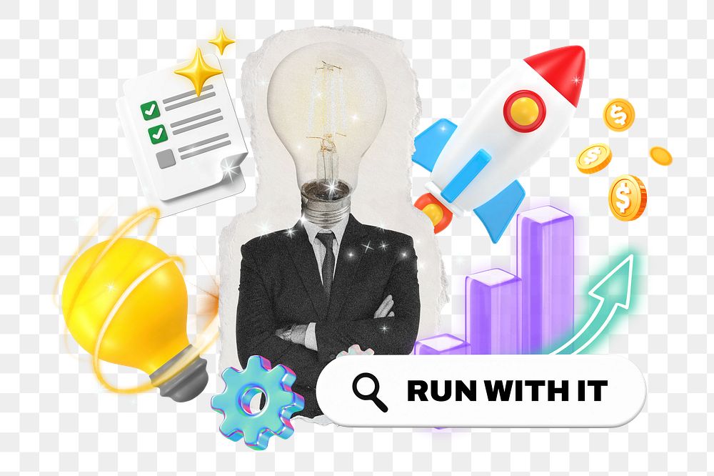 Run with it png word element, 3d remix, transparent background