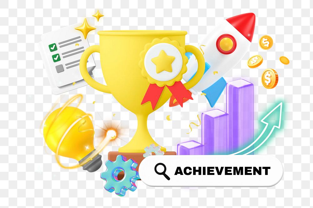 Achievement png word element, 3d remix, transparent background