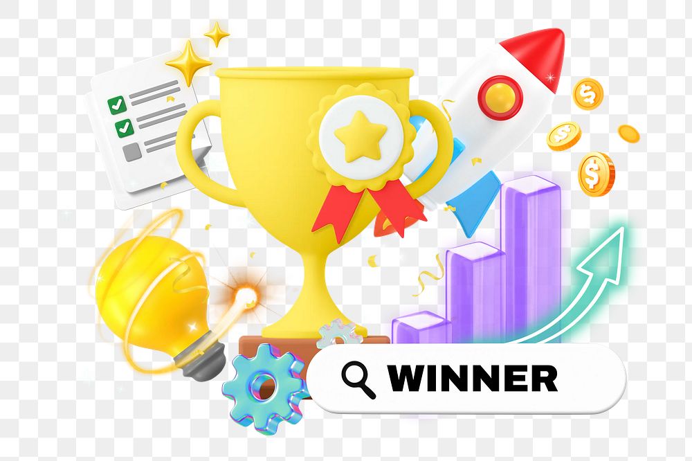 Winner png word element, 3d remix, transparent background