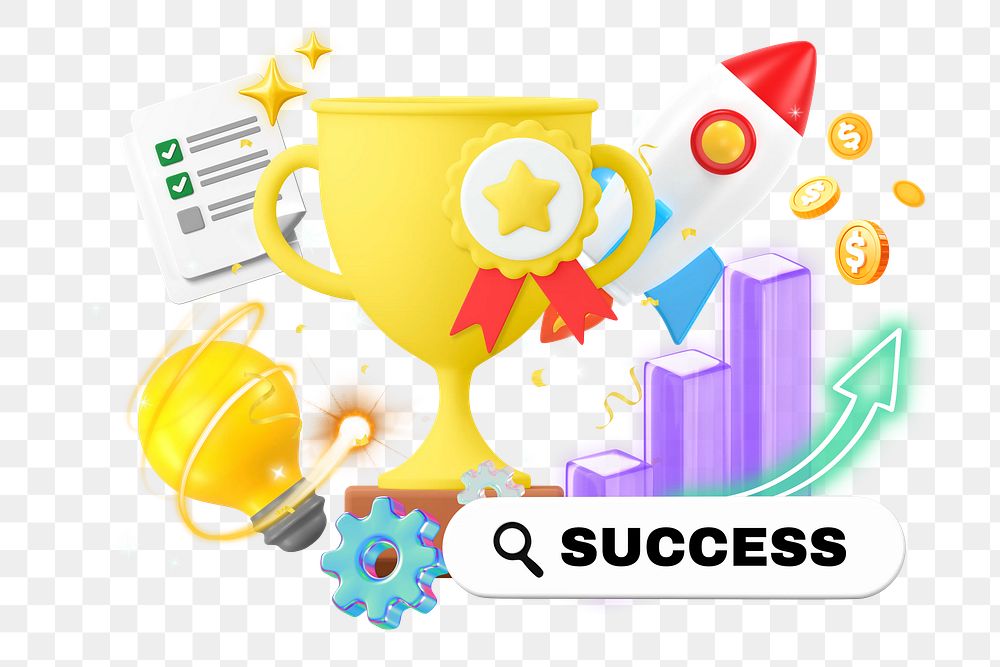 Startup success png word element, 3d remix, transparent background