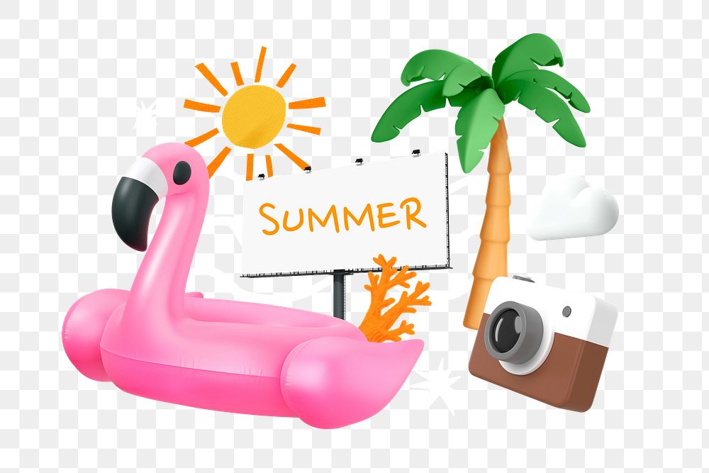 Summer vacation png word element, 3D collage remix, transparent background