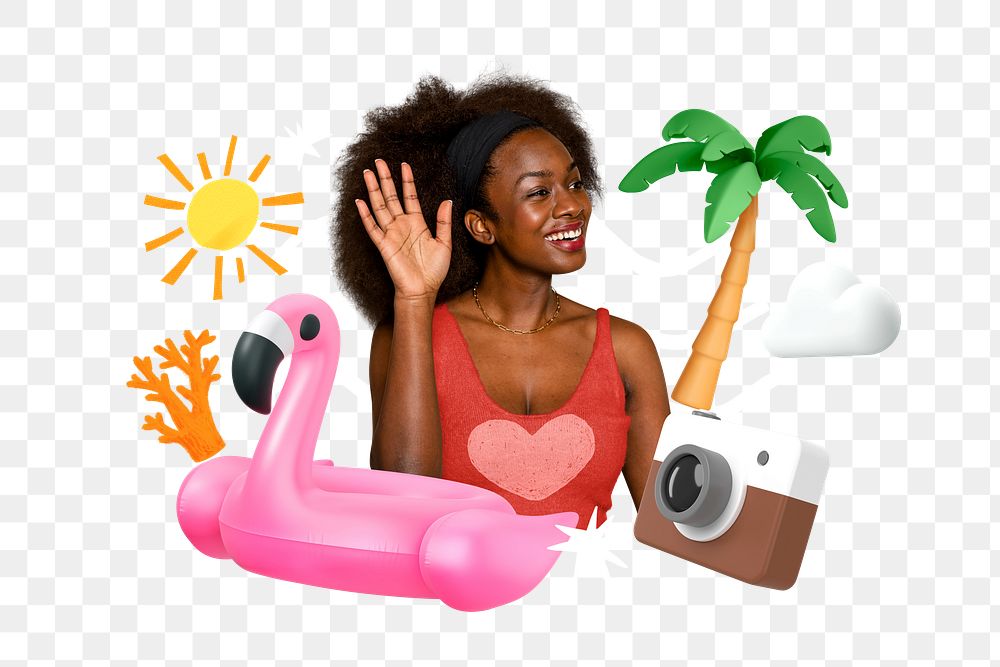 Hot girl summer png, 3D collage remix, transparent background