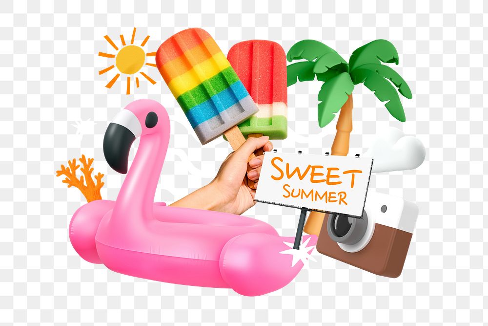 Sweet summer png word element, 3D collage remix, transparent background