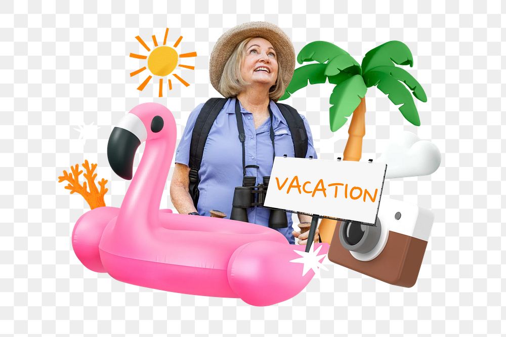 Summer vacation png word element, 3D collage remix, transparent background