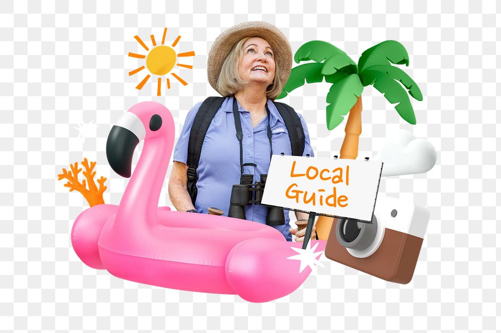 Local guide, summer png word element, 3D collage remix, transparent background
