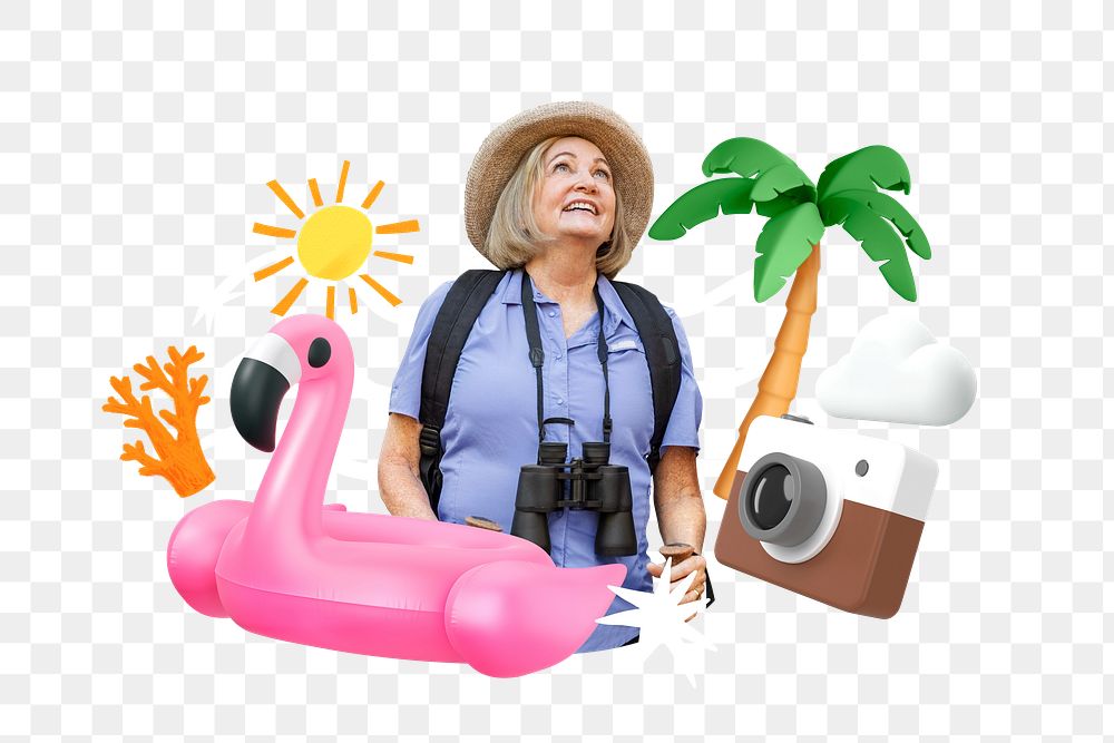 Summer vacation png, 3D collage remix, transparent background