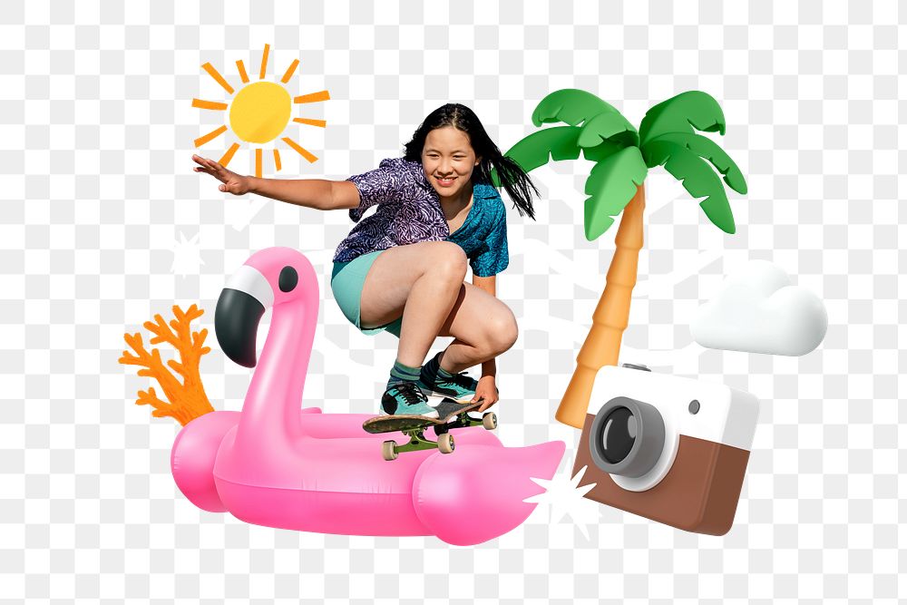 Summer hobbies png, 3D collage remix, transparent background