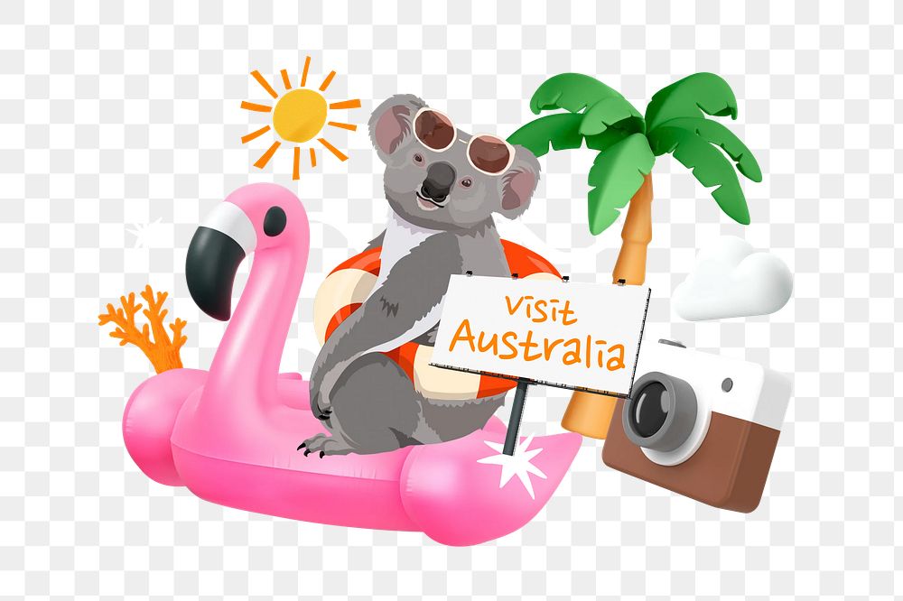 Visit Australia png word element, 3D collage remix, transparent background