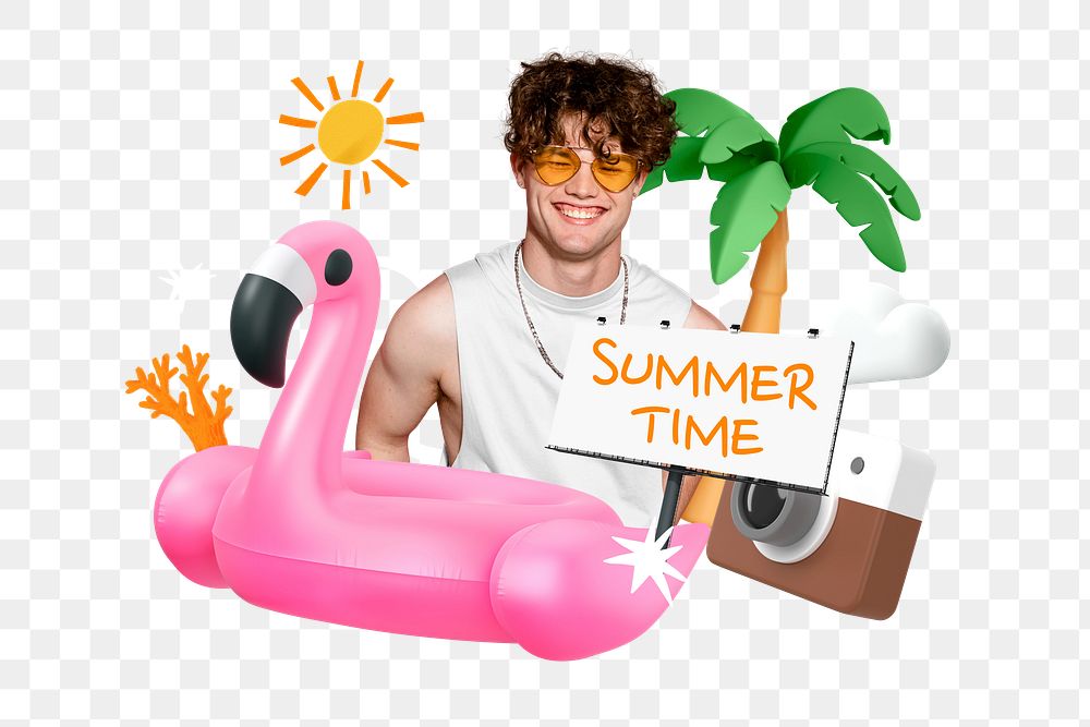 Summer time png word element, 3D collage remix, transparent background