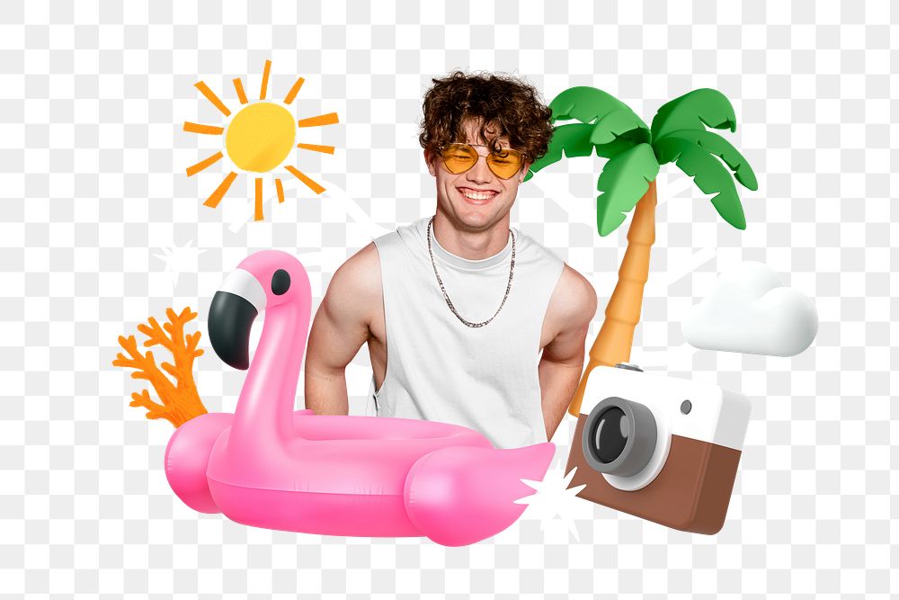 Summer vacation png, 3D collage remix, transparent background