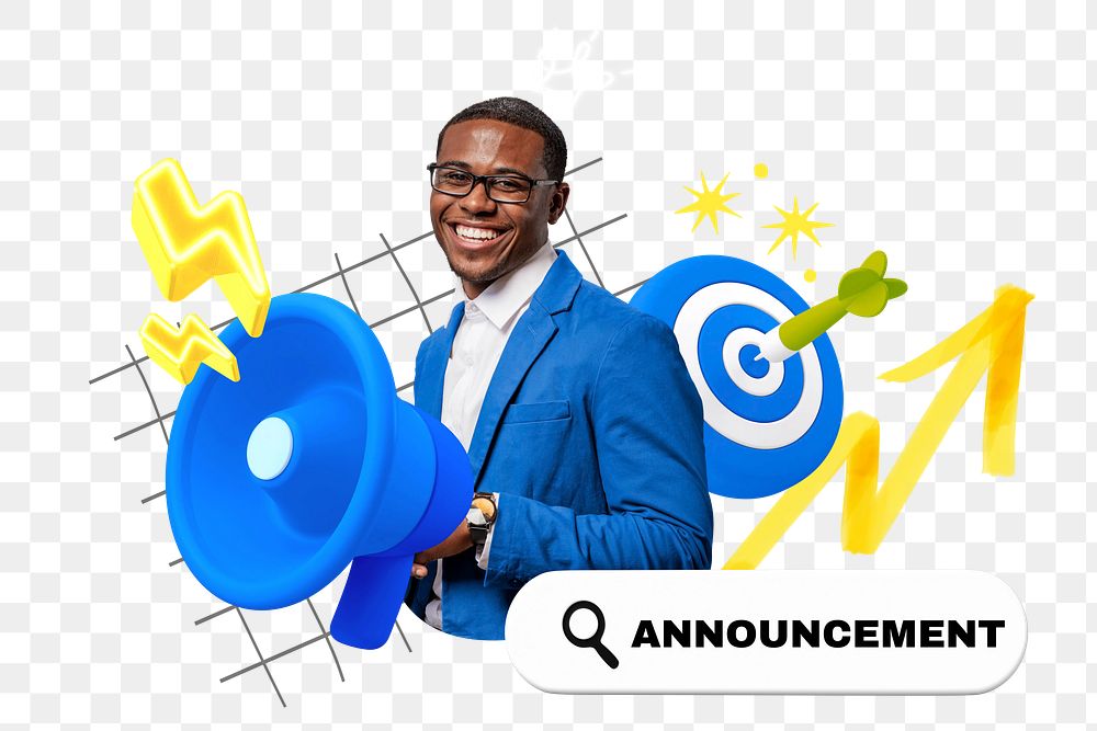 Business announcement png word element, 3d remix, transparent background