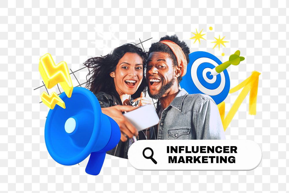 Influencer marketing png word element, 3d remix, transparent background