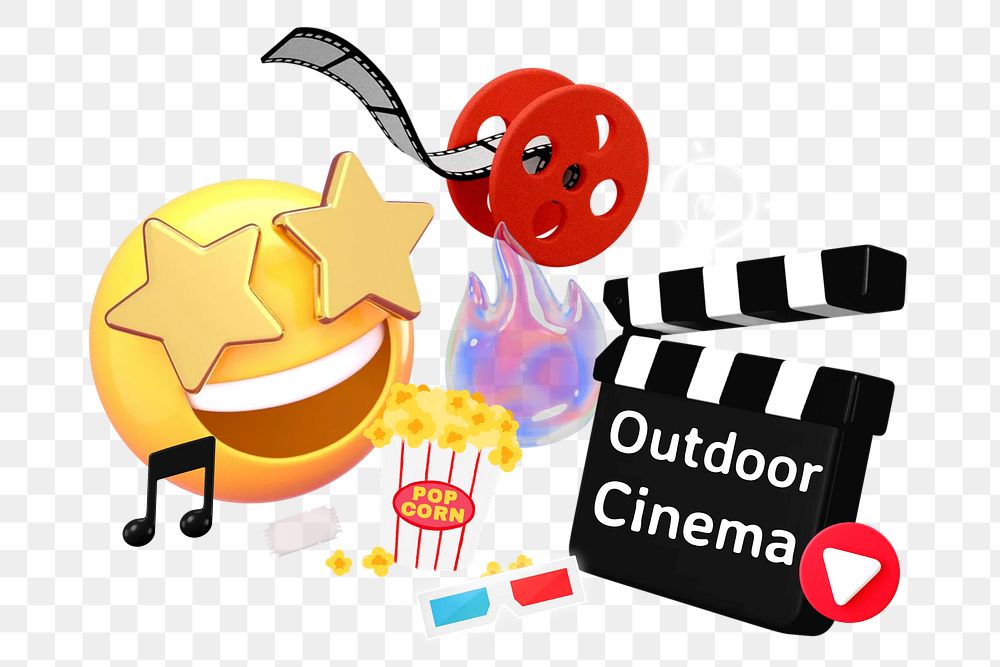 Outdoor cinema png word element, 3d remix, transparent background