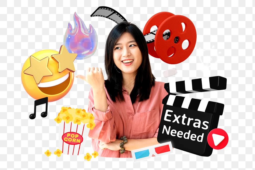 Extras needed png word element, 3d remix, transparent background