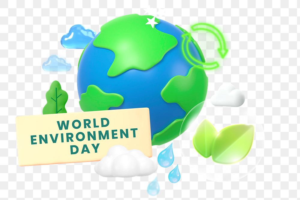 World environment day png word element, 3d remix, transparent background