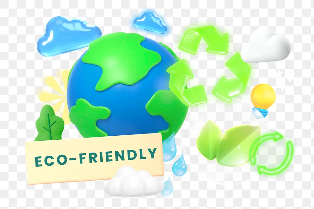 Eco-friendly png word element, 3d remix, transparent background