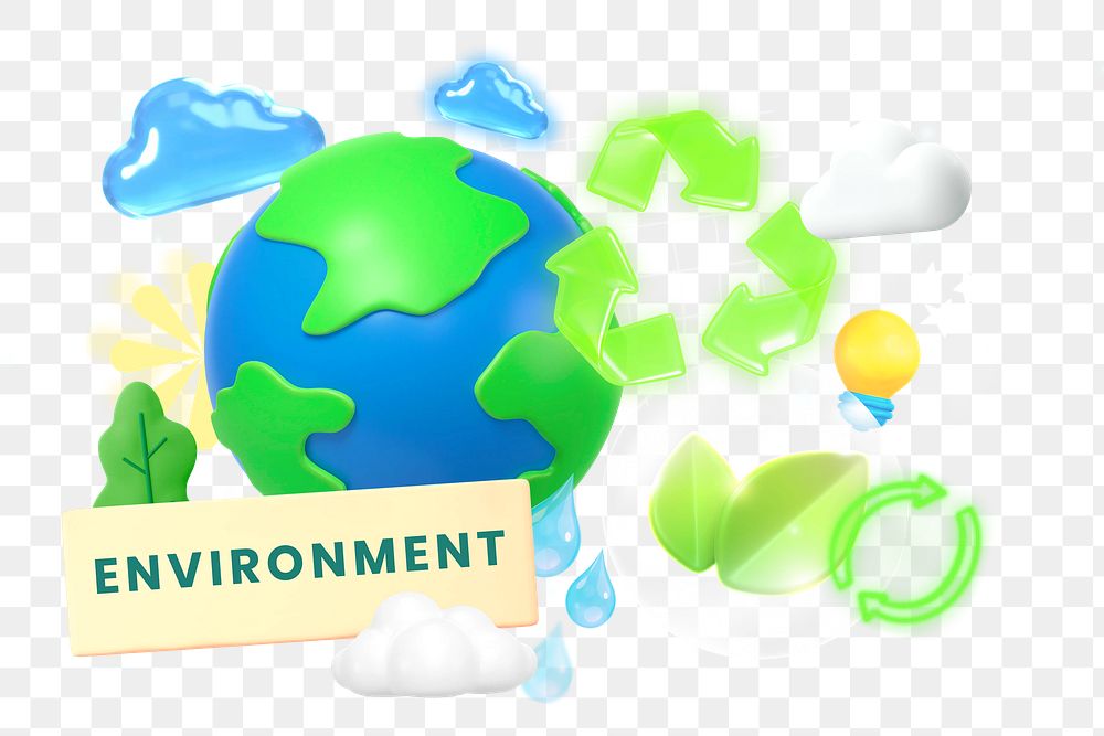 Environment png word element, 3d remix, transparent background