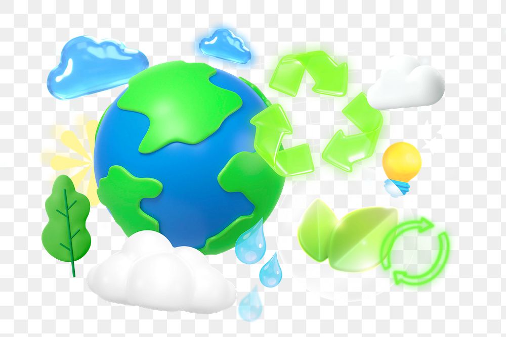 3D recycle globe png collage remix element, transparent background