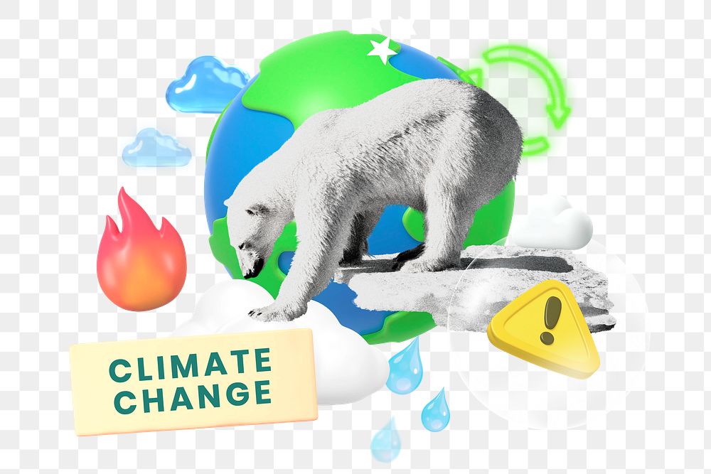 Climate change png word element, 3d remix, transparent background