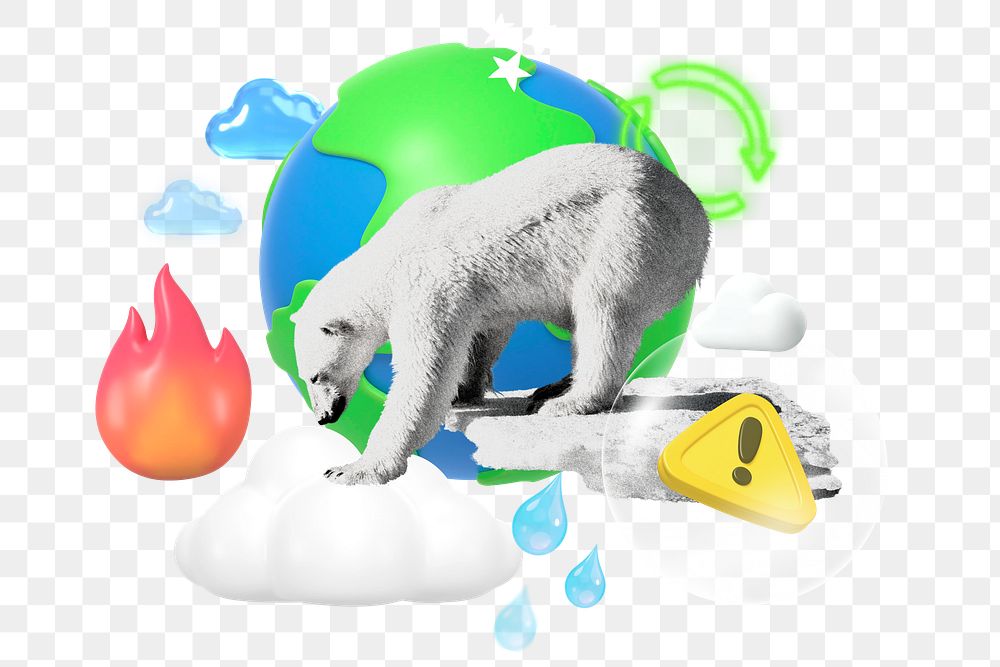 3D global warming png collage remix element, transparent background