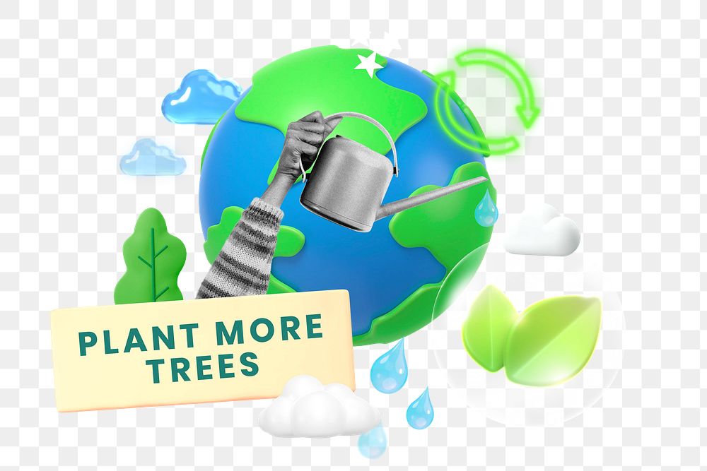 Plant more trees png word element, 3d remix, transparent background