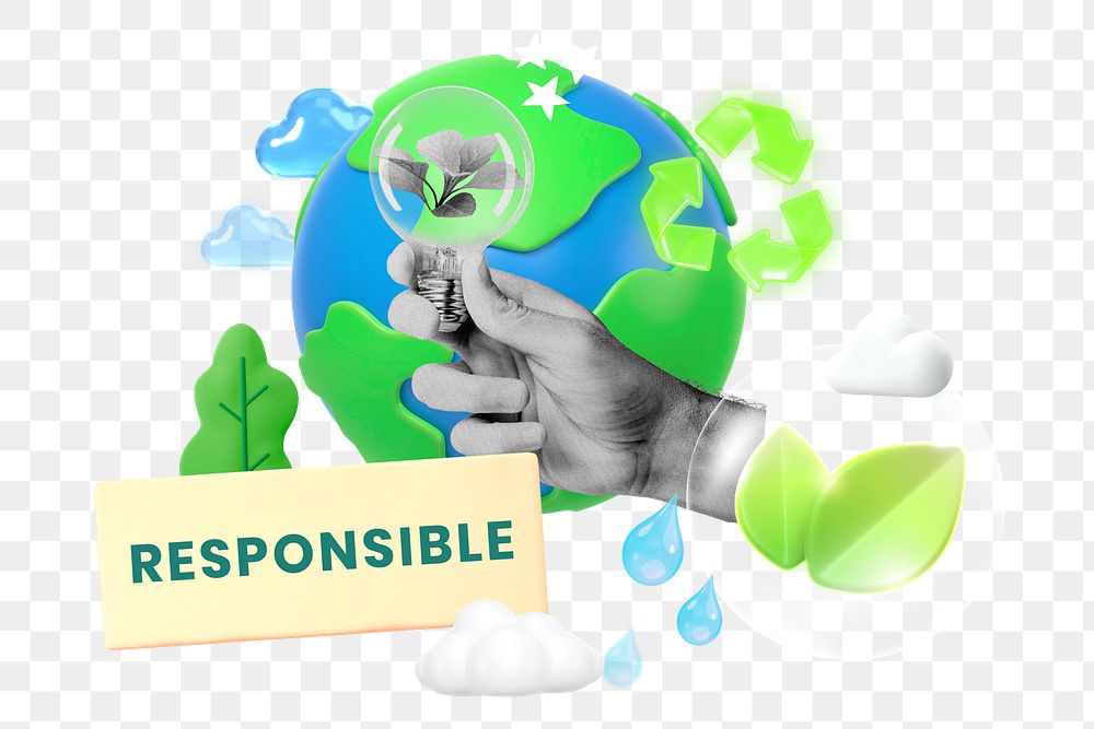 Responsible, environment png word element, 3d remix, transparent background