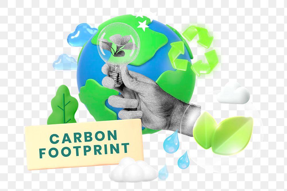 Carbon footprint png word element, 3d remix, transparent background