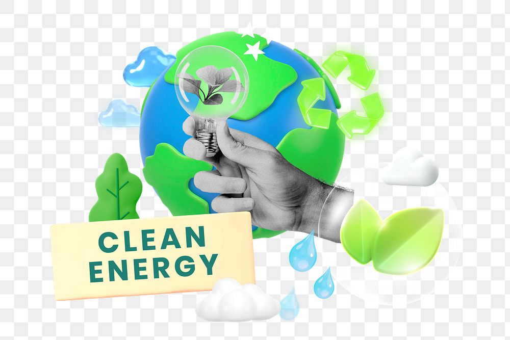 Clean energy png word element, 3d remix, transparent background