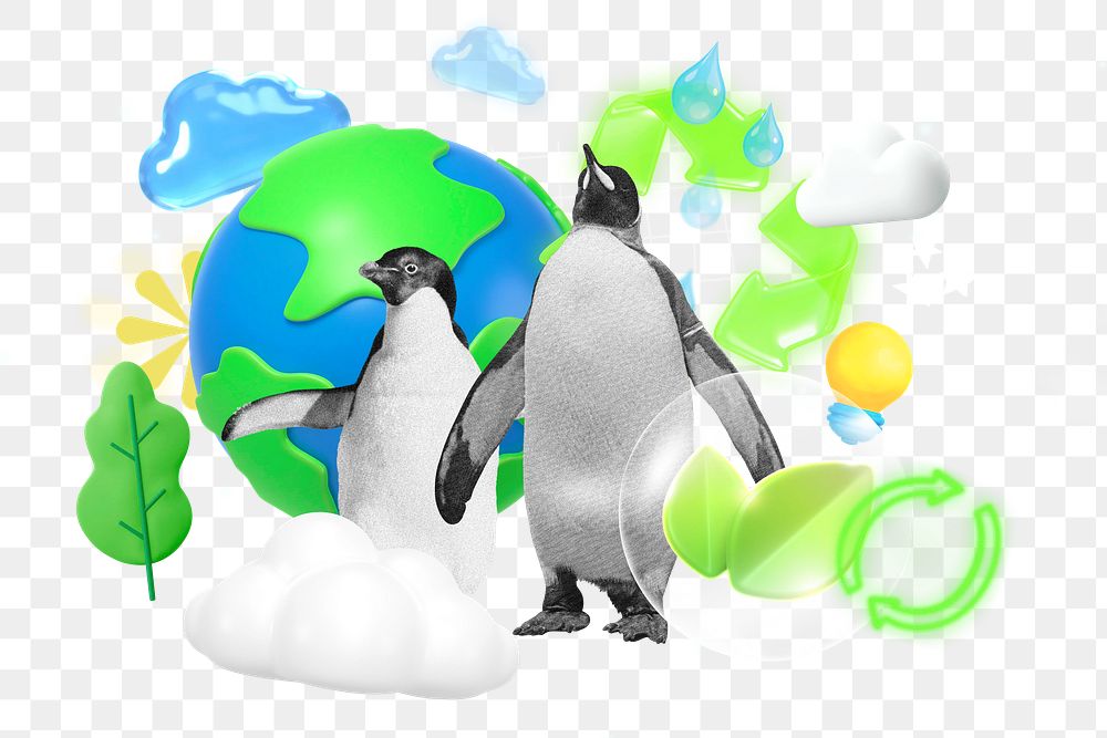 Penguin habitat png collage remix element, transparent background