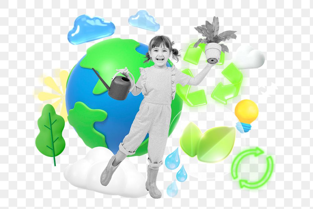 Save the earth png collage remix element, transparent background
