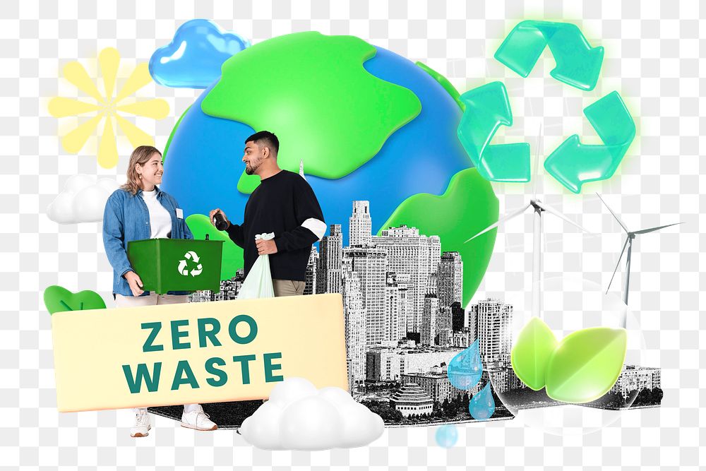 Zero waste png word element, 3d remix, transparent background
